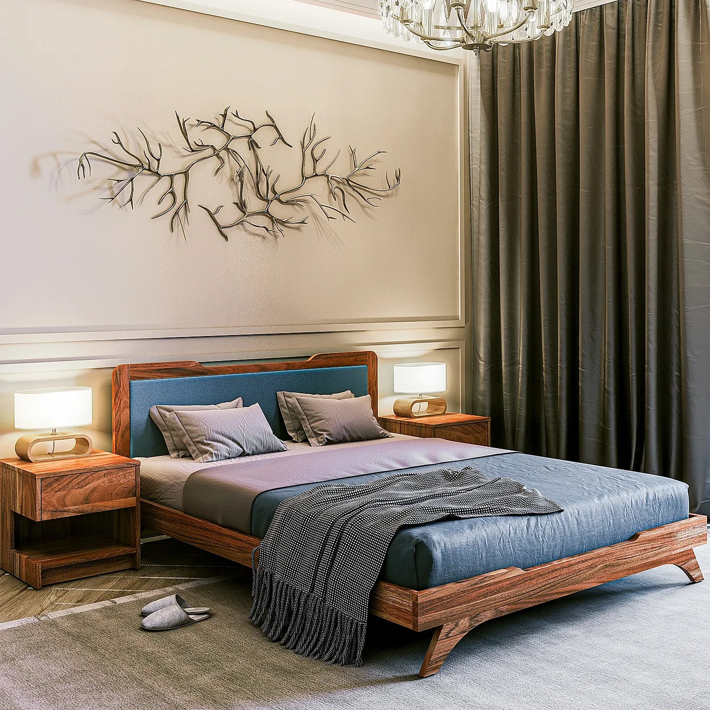 Nirvana Wooden Bed Without Storage (Queen Size, Natural Finish)