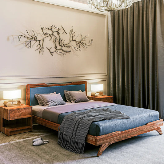Nirvana Wooden Bed Without Storage (Queen Size, Natural Finish)