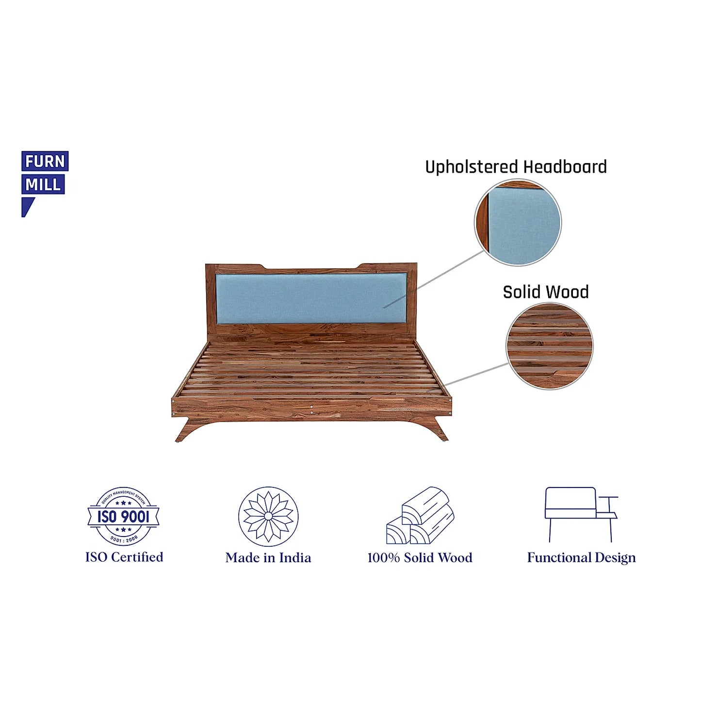 Nirvana Wooden Bed Without Storage (Queen Size, Natural Finish)