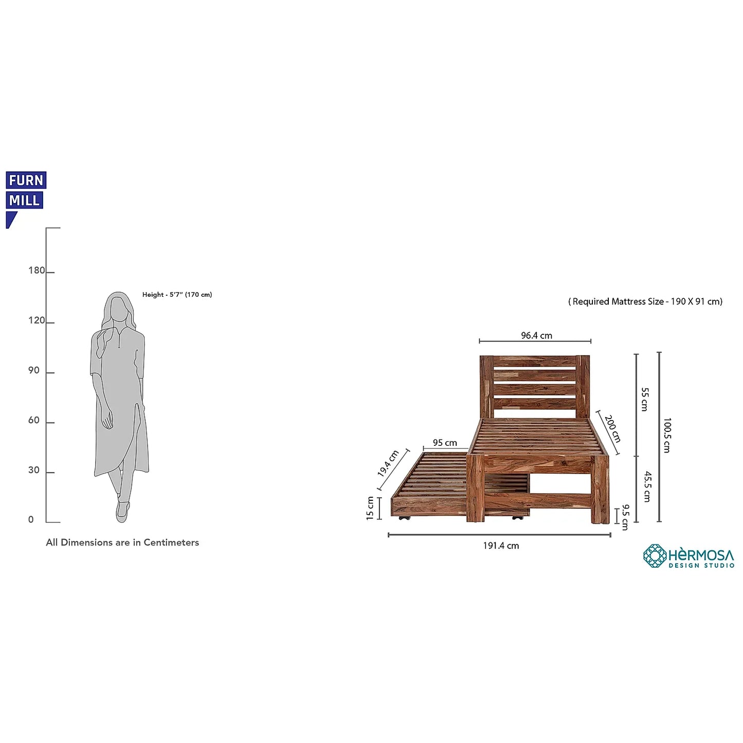 Boston Wooden Trundle Single Bed in Natural Finish