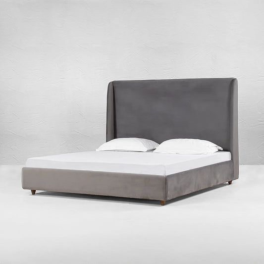 California King Size Fabric Bed (Velvet, Grey)