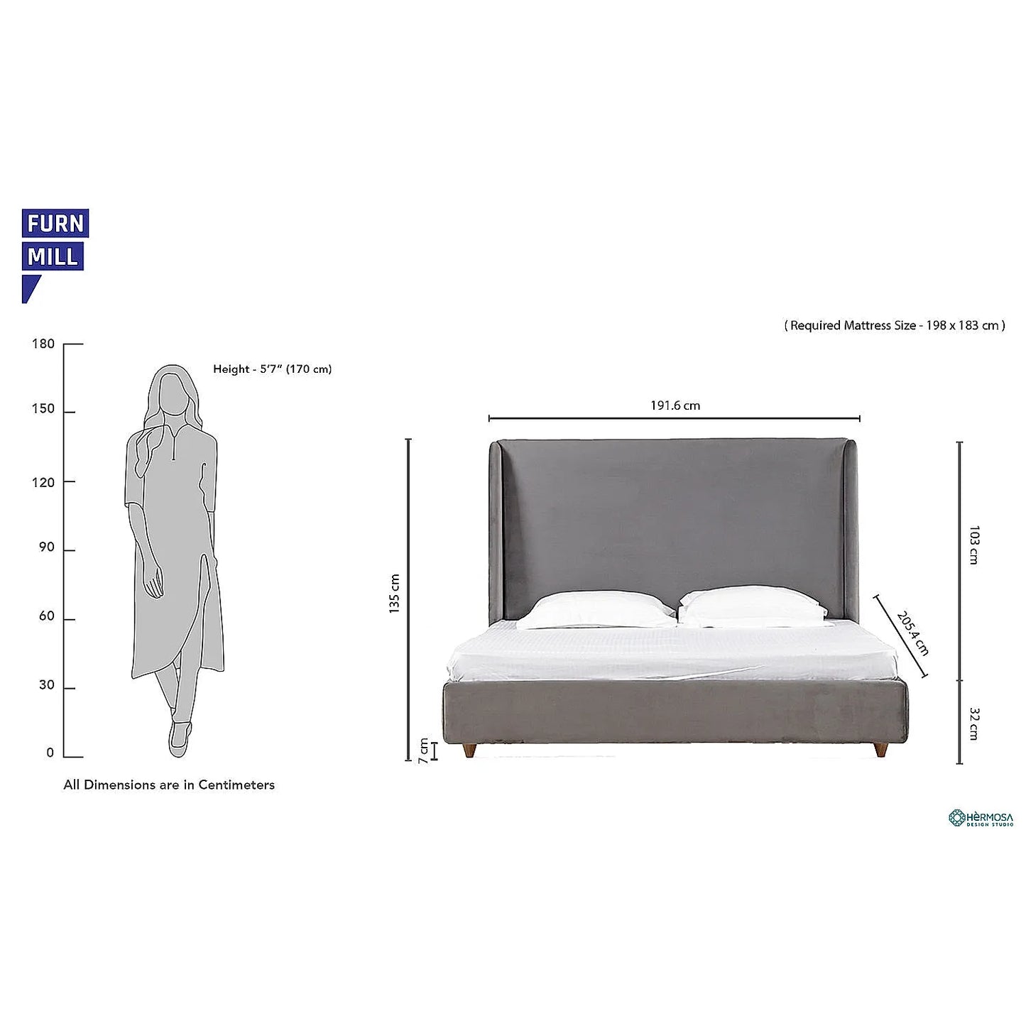 California King Size Fabric Bed (Velvet, Grey)