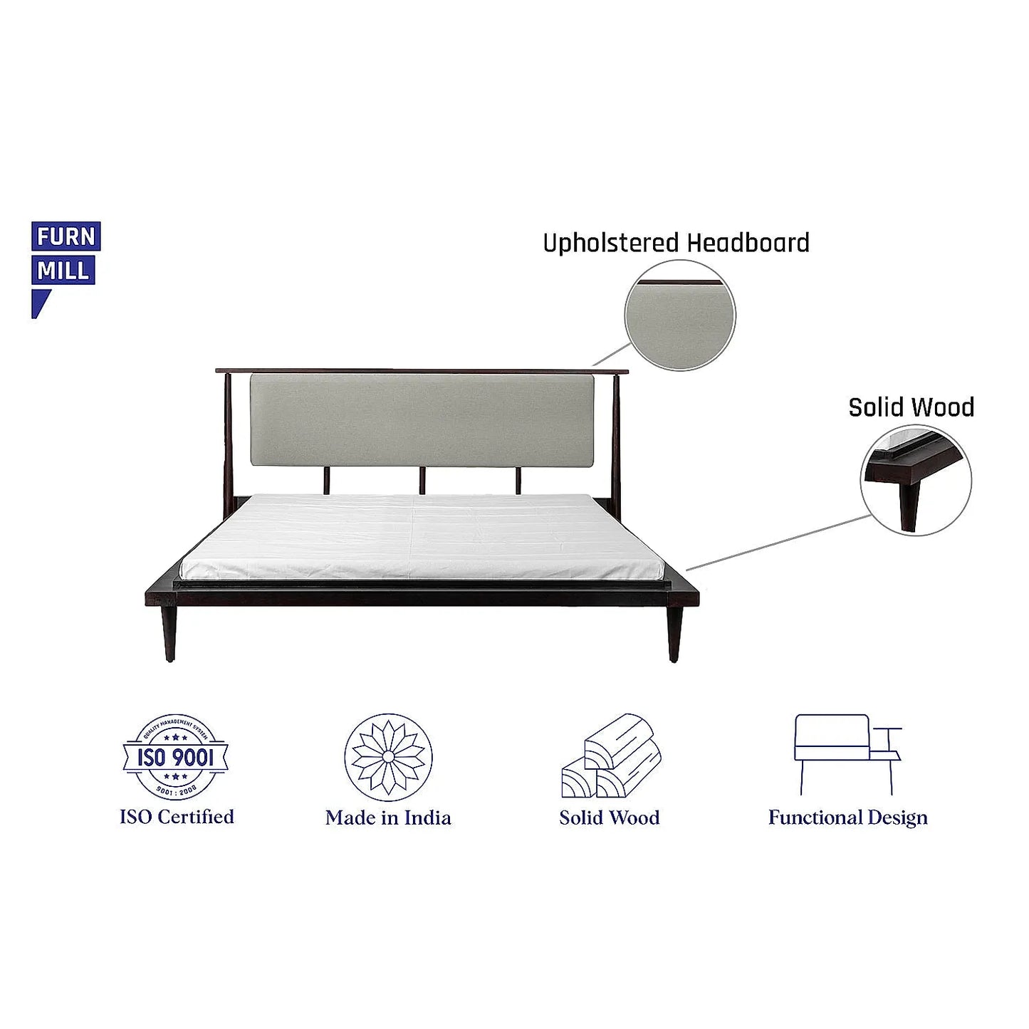Cleo Queen Size Wooden Bed in Dark Walnut Finish