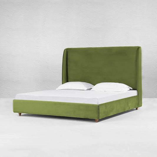 California King Size Fabric Bed (Velvet, Green)