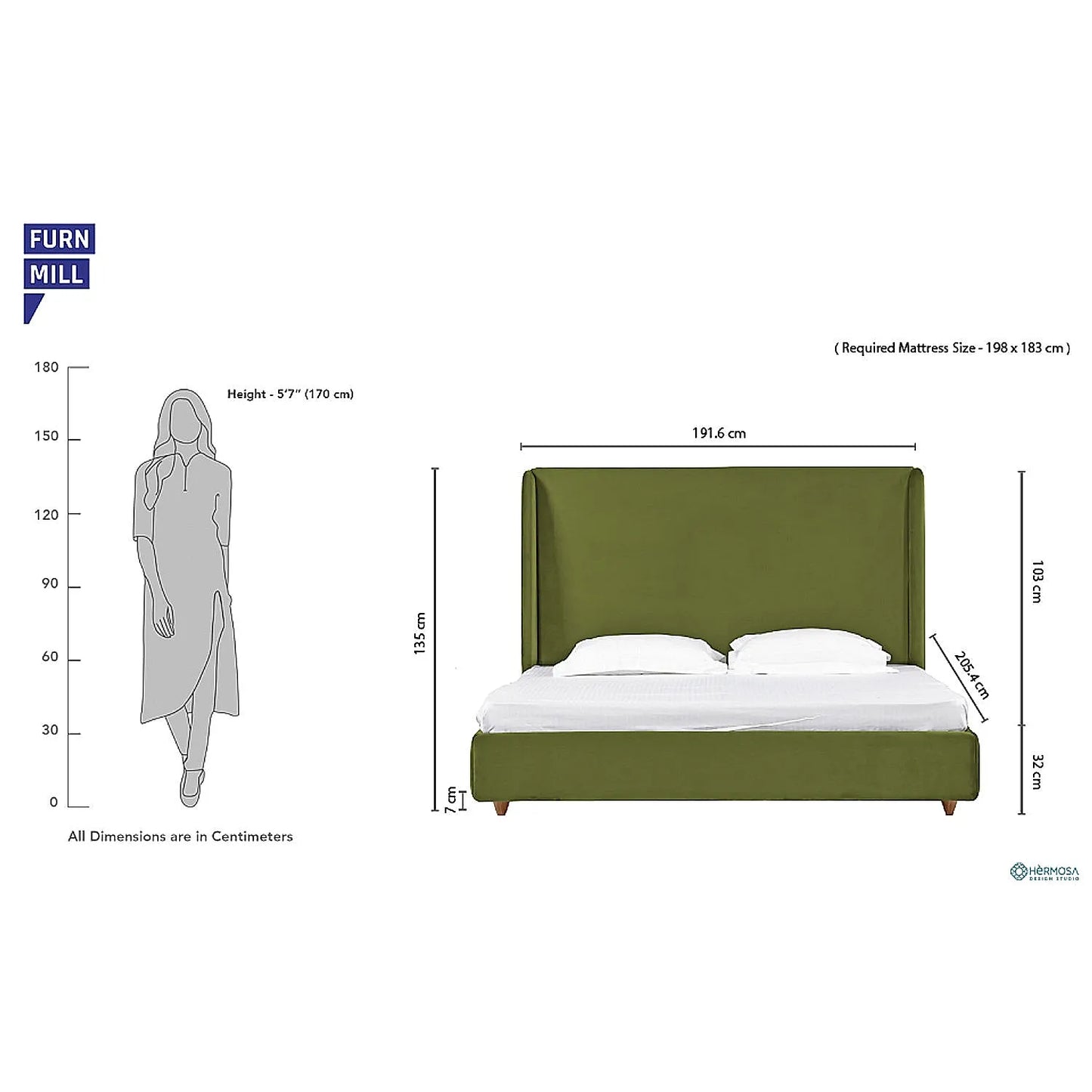 California King Size Fabric Bed (Velvet, Green)