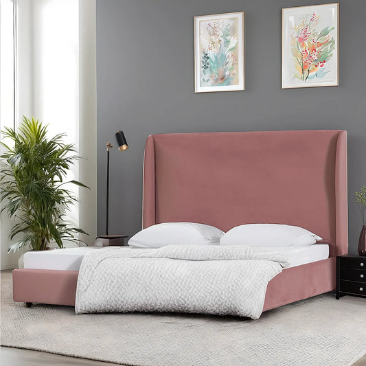 California King Size Fabric Bed (Velvet, Mauve)