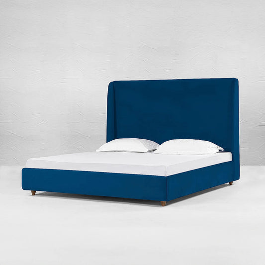 California King Size Fabric Bed (Velvet, Blue)