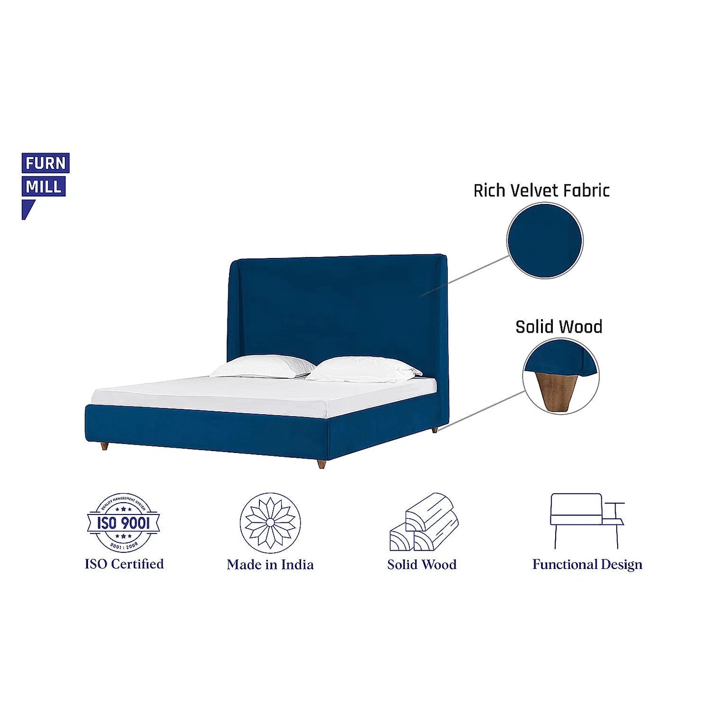 California King Size Fabric Bed (Velvet, Blue)