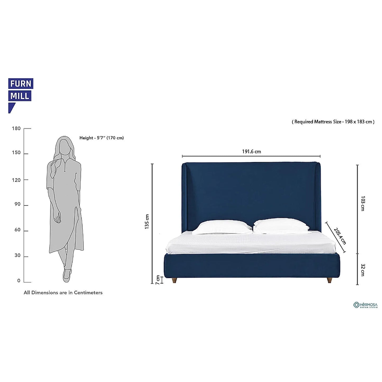California King Size Fabric Bed (Velvet, Blue)