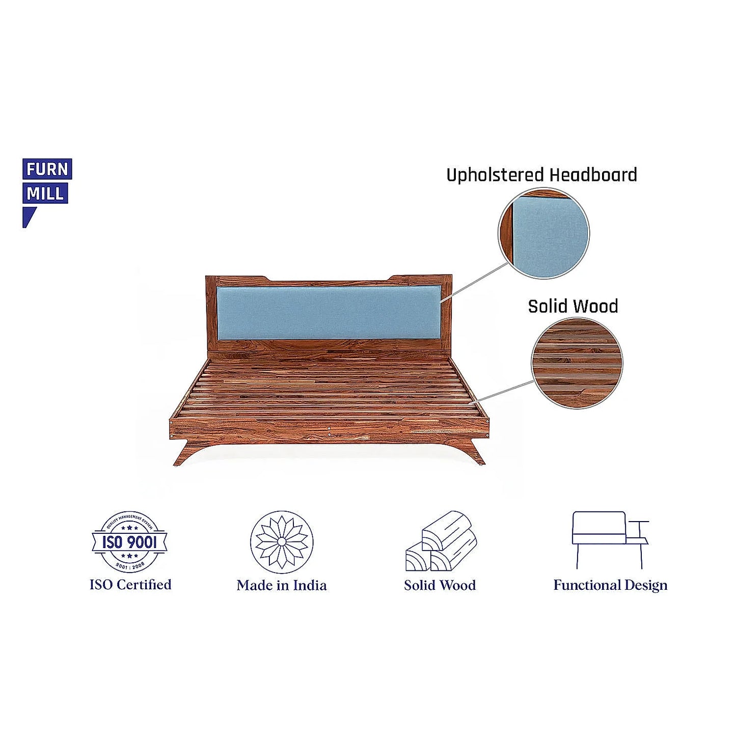 Nirvana Wooden Bed Without Storage (King Size, Natural Finish)