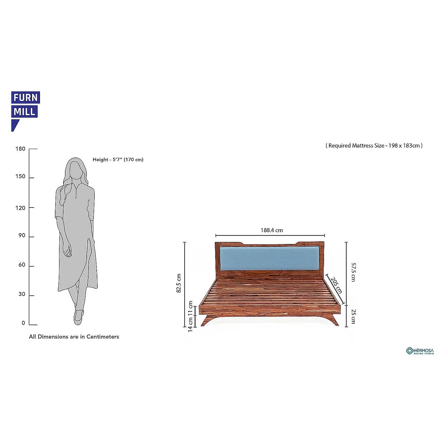 Nirvana Wooden Bed Without Storage (King Size, Natural Finish)