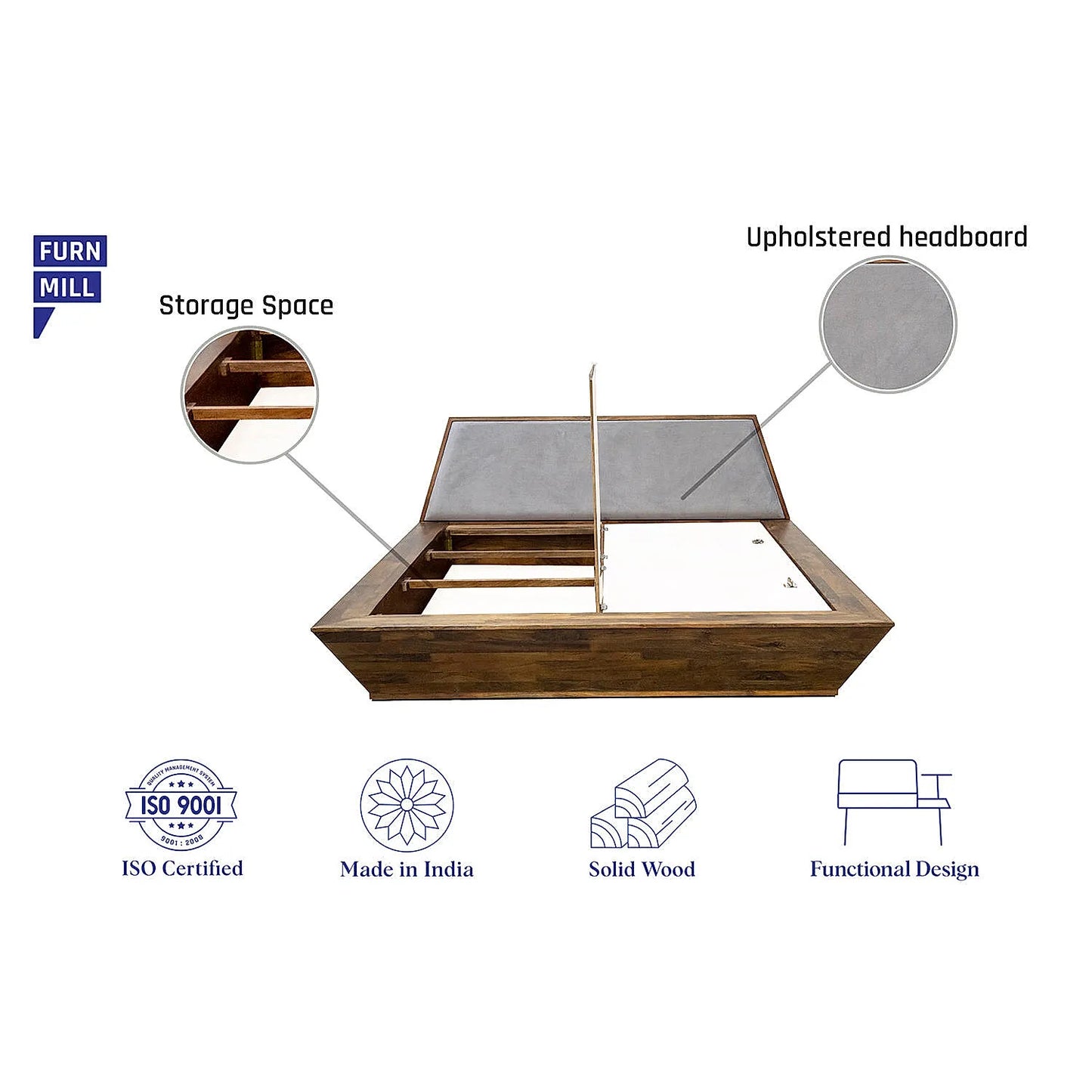 Avan Wooden King Size Bed With Storage (Natural Finish)
