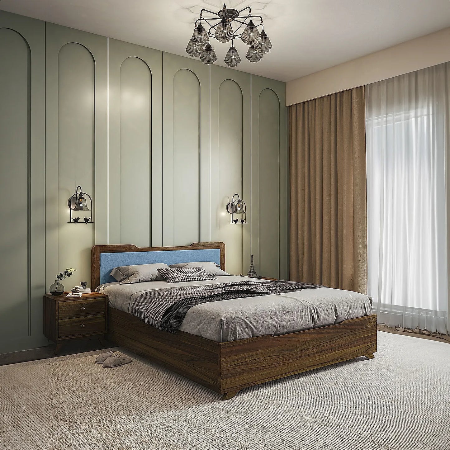 Nirvana Wooden Bed With Storage (Queen Size, Natural Finish)