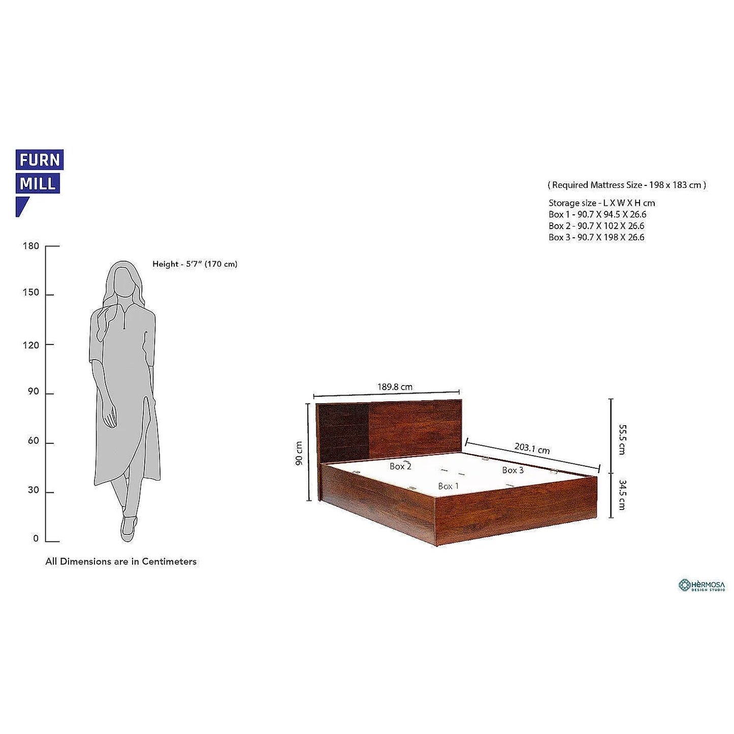 Emma King Size Wooden Bed With Storage