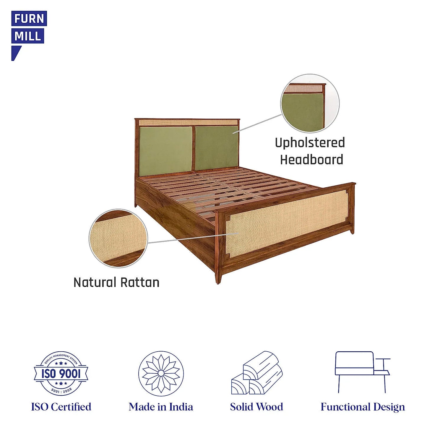 Barrow Rattan Bed without Storage (Natural Finish)