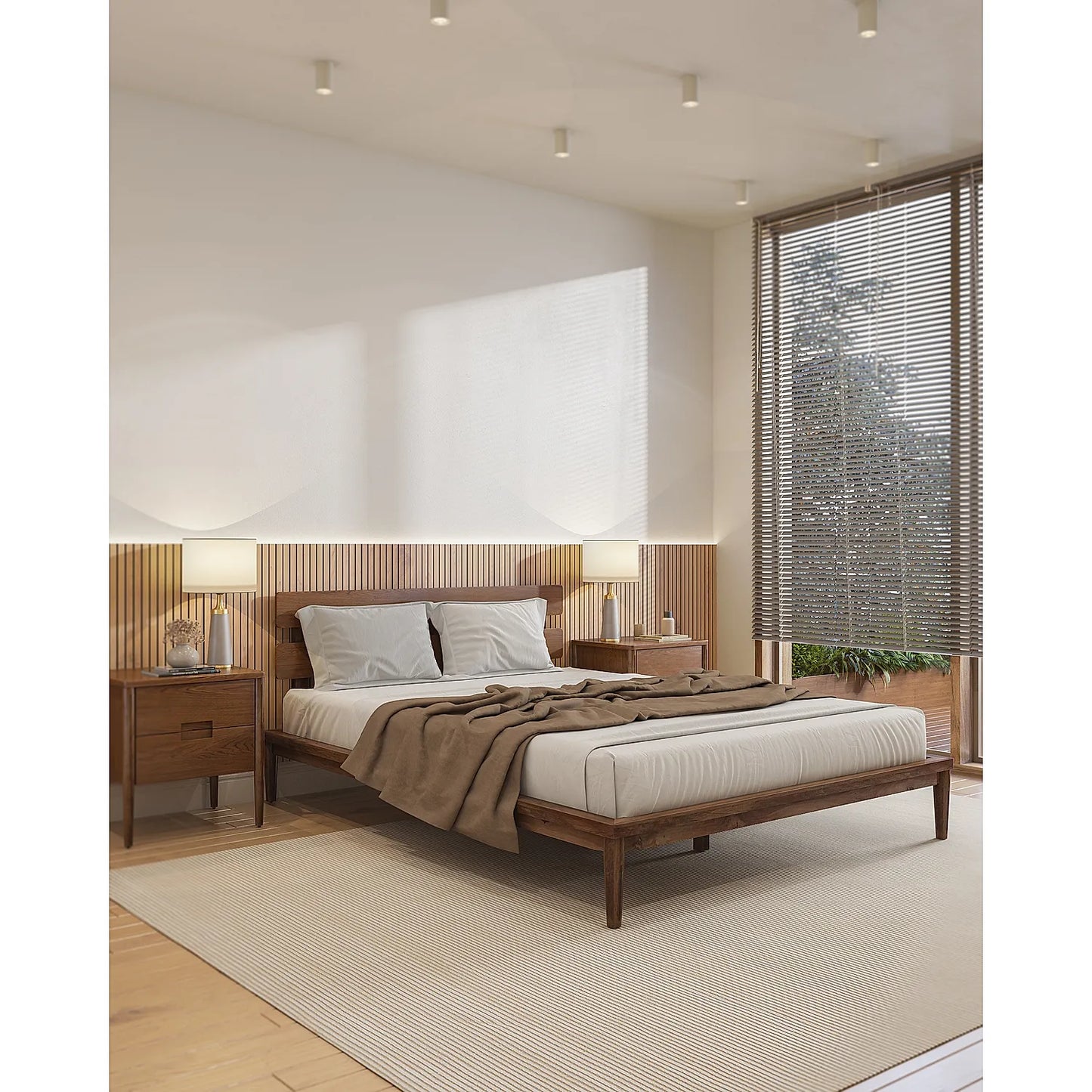 Beeline Wooden Queen Size Bed in Natural Finish