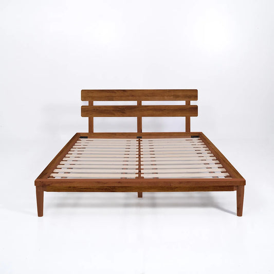 Beeline Wooden Queen Size Bed in Natural Finish