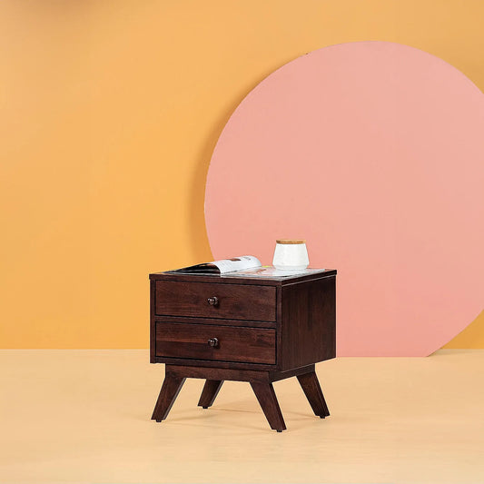 Greek Wooden Bedside Table in Dark Walnut Finish