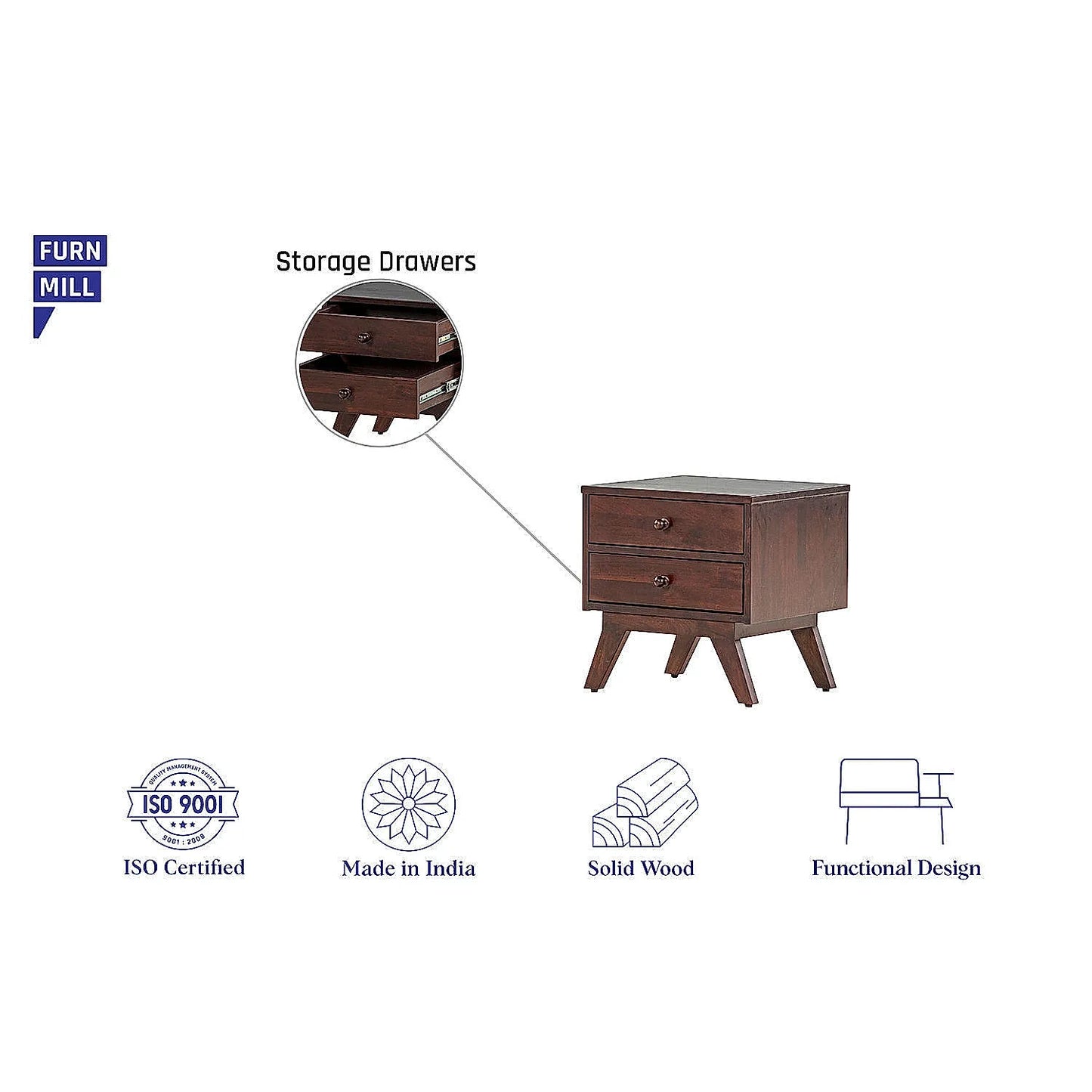 Greek Wooden Bedside Table in Dark Walnut Finish