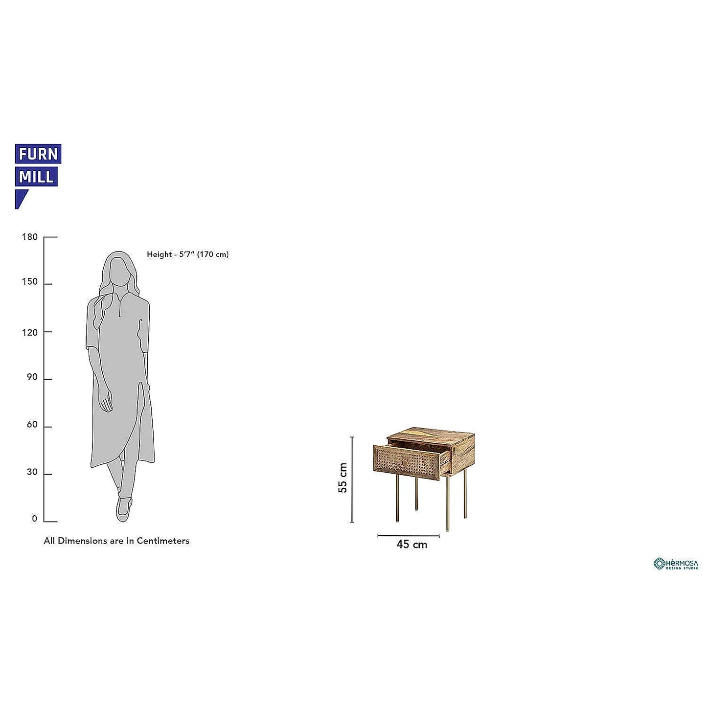 Medley Wooden Bedside Table with Metal Legs
