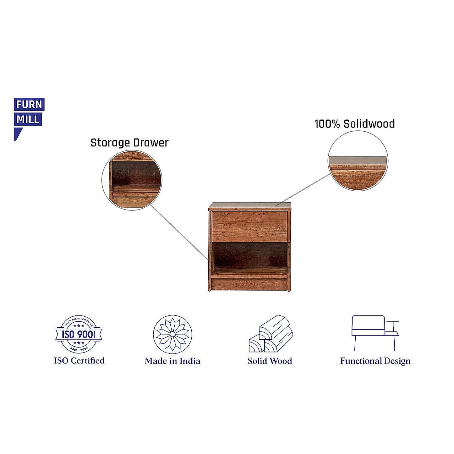 Doxy Wooden Bedside Table (Right)
