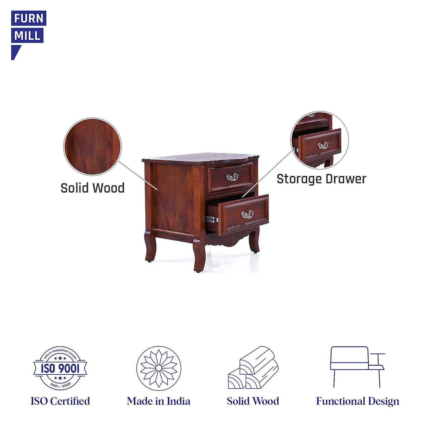 Morris Wooden Bedside Table (Teak Finish)