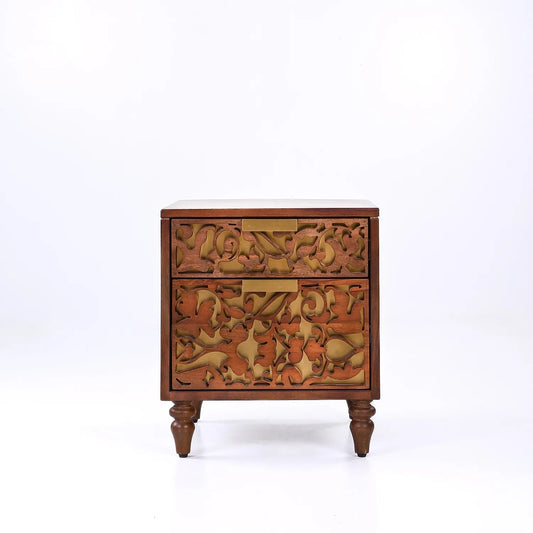 Sahar Wooden Bedside Table in Light Walnut Finish