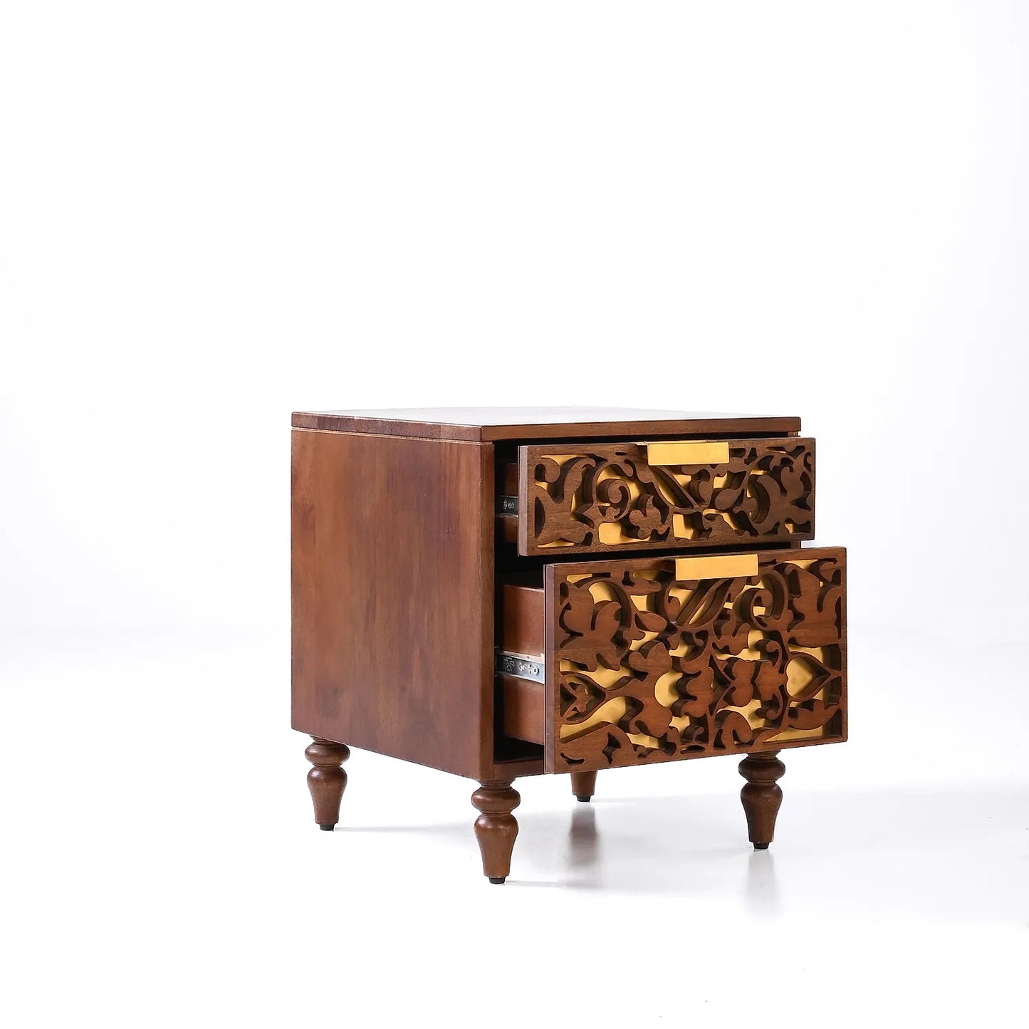 Sahar Wooden Bedside Table in Light Walnut Finish