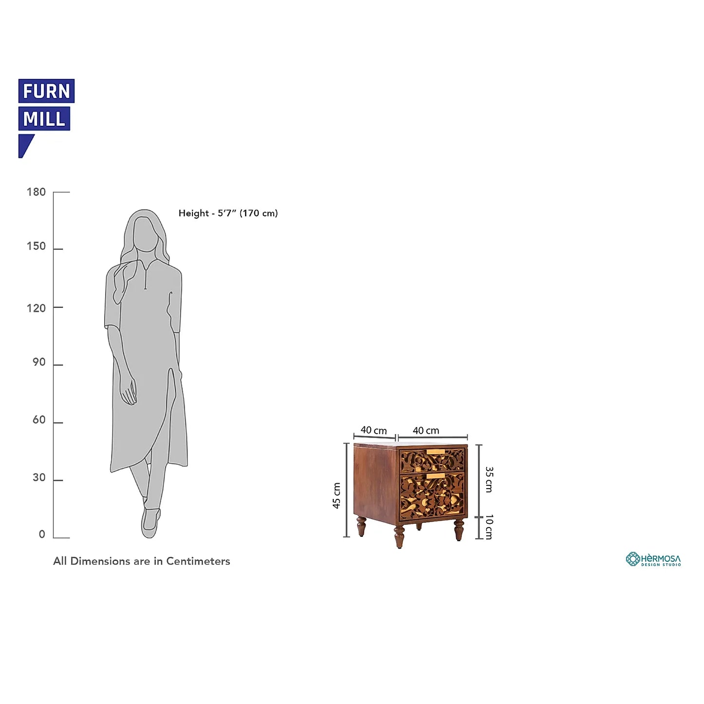 Sahar Wooden Bedside Table in Light Walnut Finish