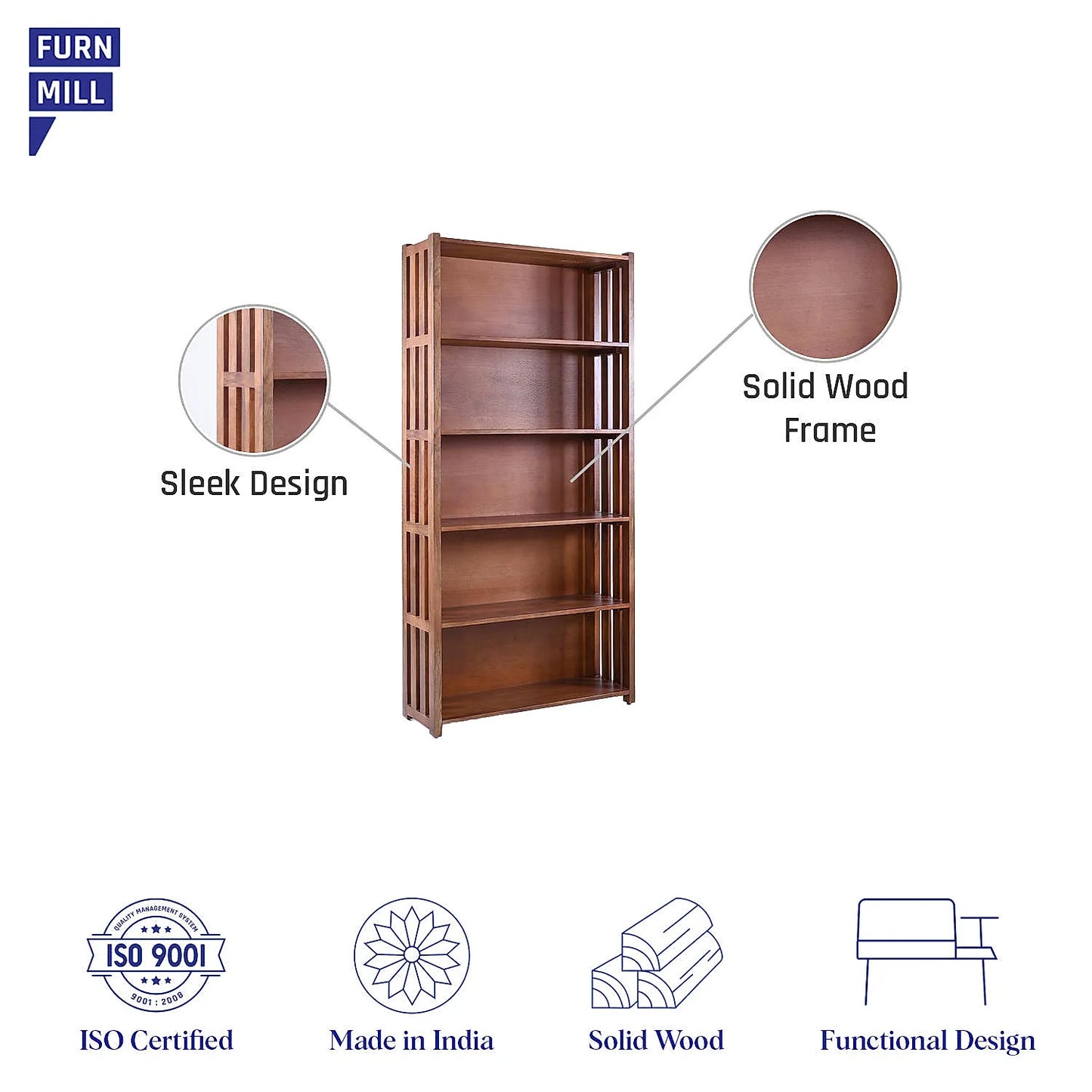 Clark Wooden Bookshelf (Natural Finish)