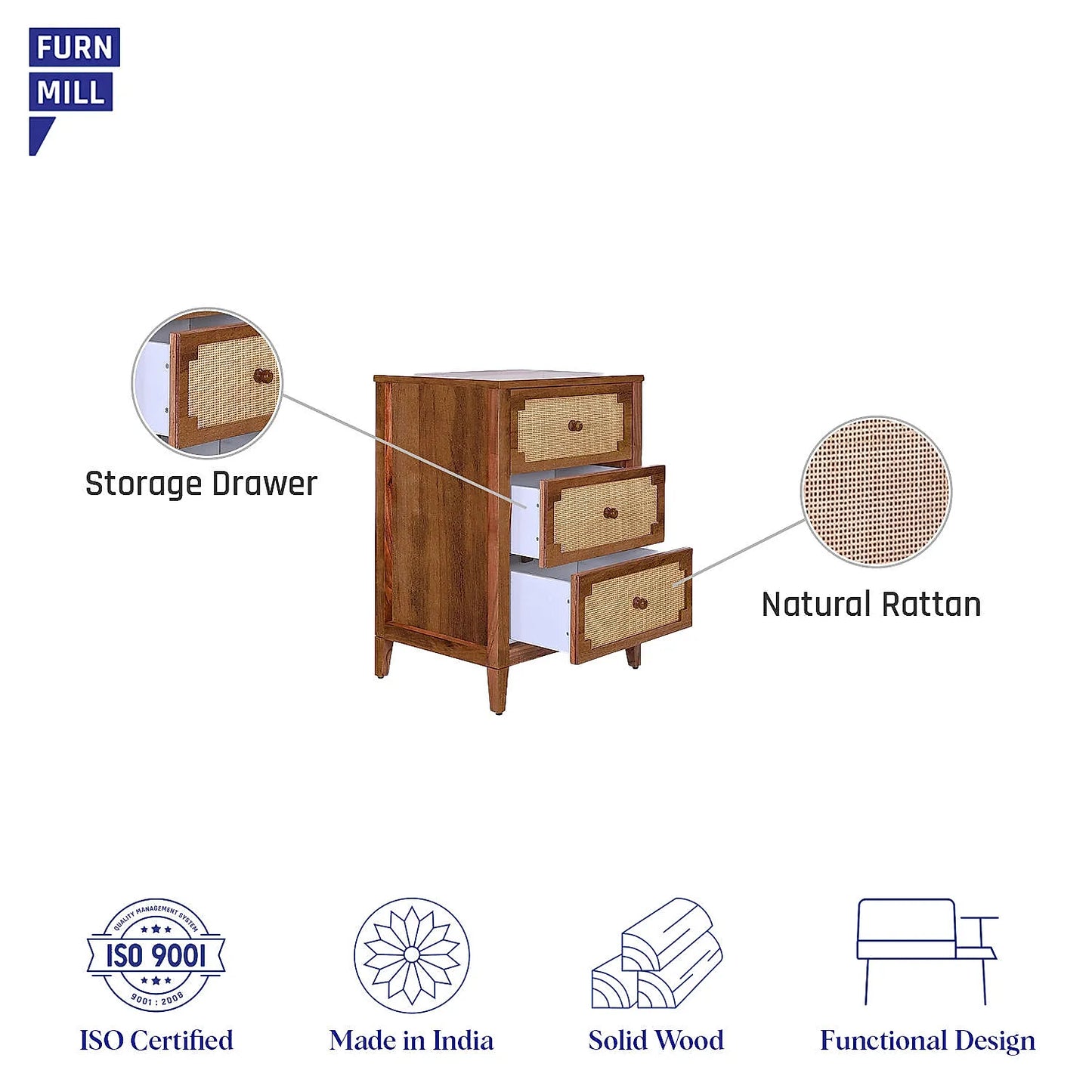 Scott Rattan 3 Chest of Drawer in Natural Finish