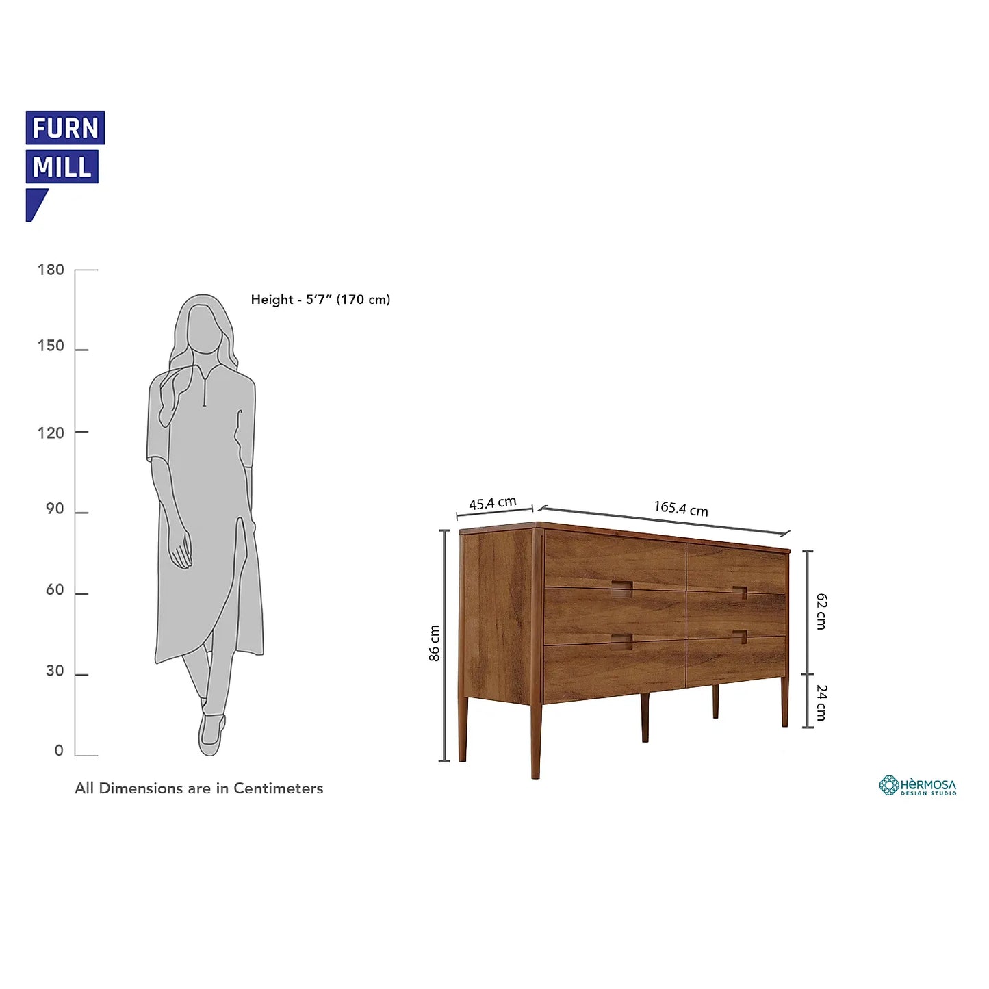 Simone Wooden 6 Chest of Drawers (Natural Finish)