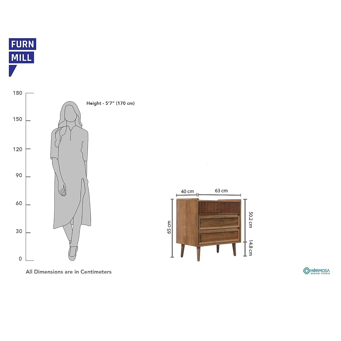 Cosmo Wooden 3 Chest of Drawers (Natural Finish)