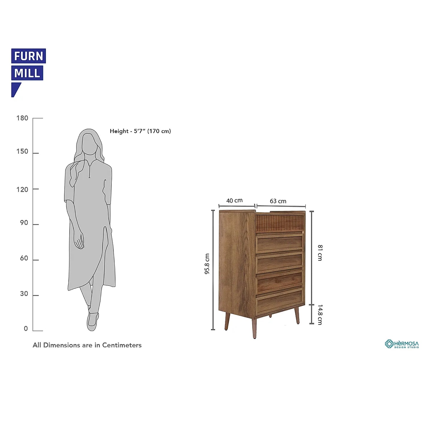 Cosmo Wooden 5 Chest of Drawers (Natural Finish)
