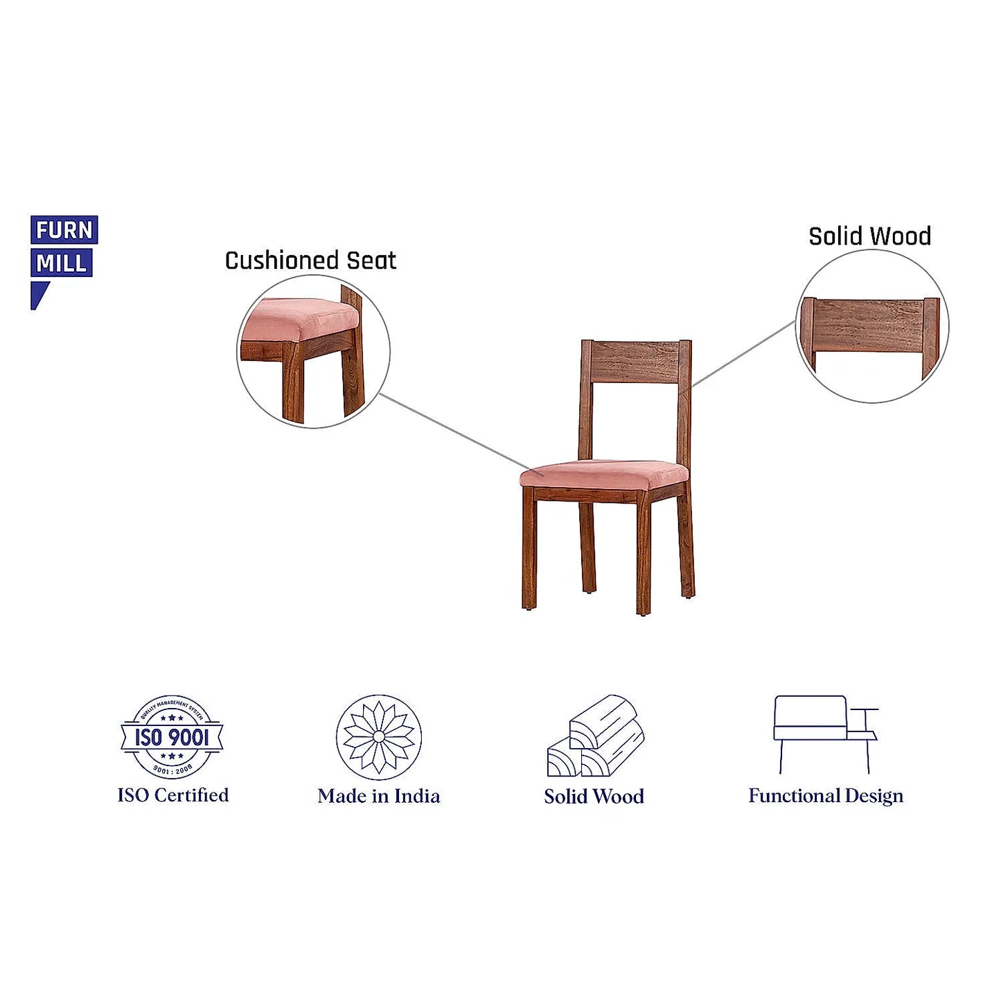 Orion Wooden Dining Chair - Set of 2 - (Velvet, Pink) - Natural Finish