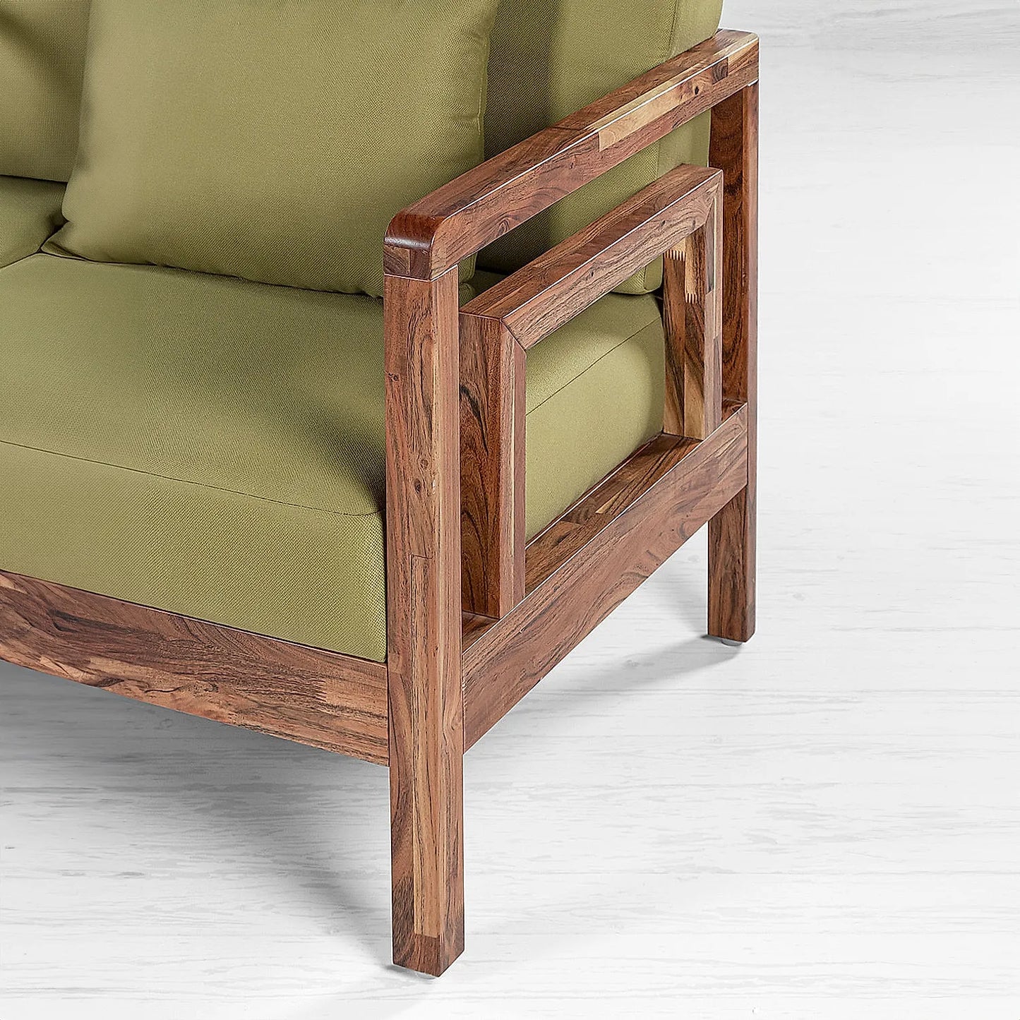 Crate 2 Seater Wooden Sofa (Linen, Green)
