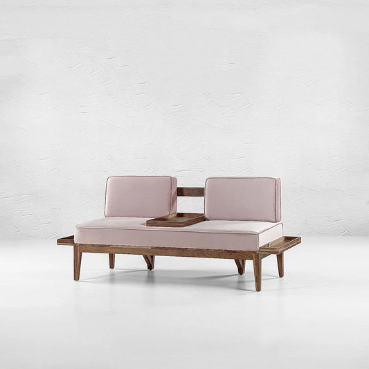 Minika 2 Seater Wooden Sofa (Velvet, Pink)