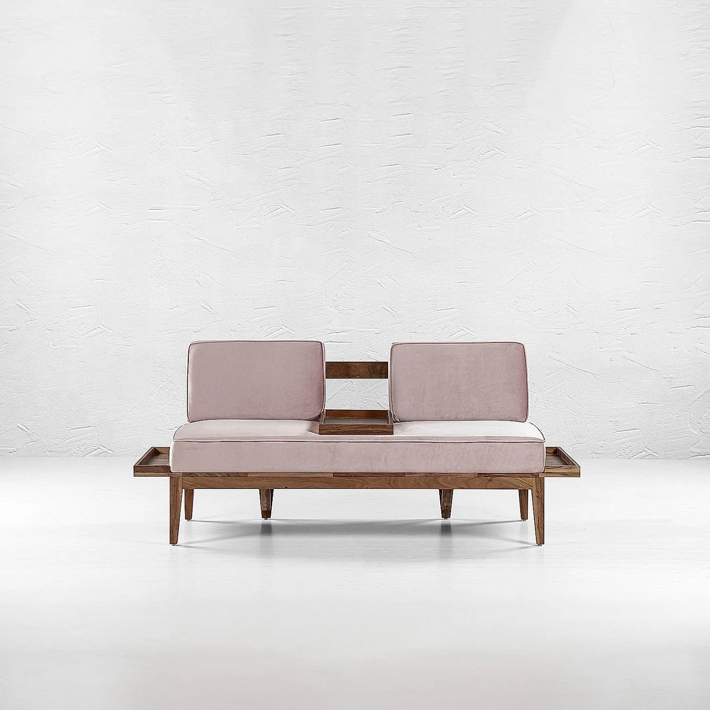 Minika 2 Seater Wooden Sofa (Velvet, Pink)