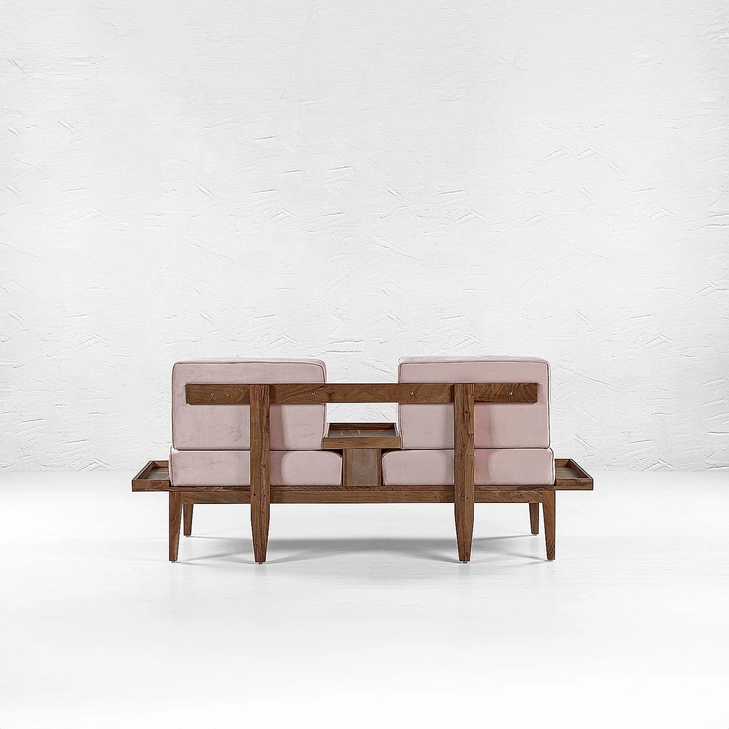 Minika 2 Seater Wooden Sofa (Velvet, Pink)