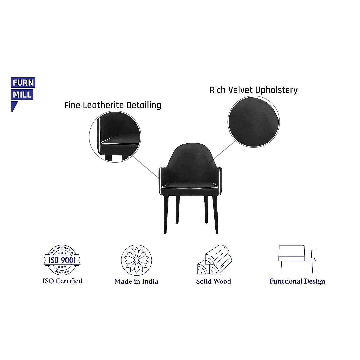 Lea Wooden Accent Chair (Velvet, Black)