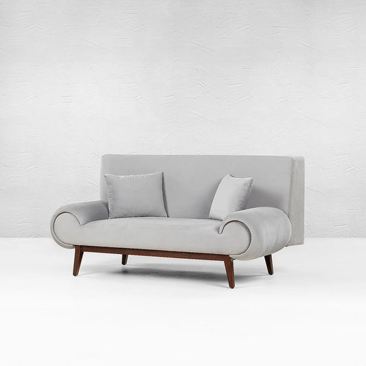 Kow Tow 2 Seater Wooden Sofa (Velvet, Grey)