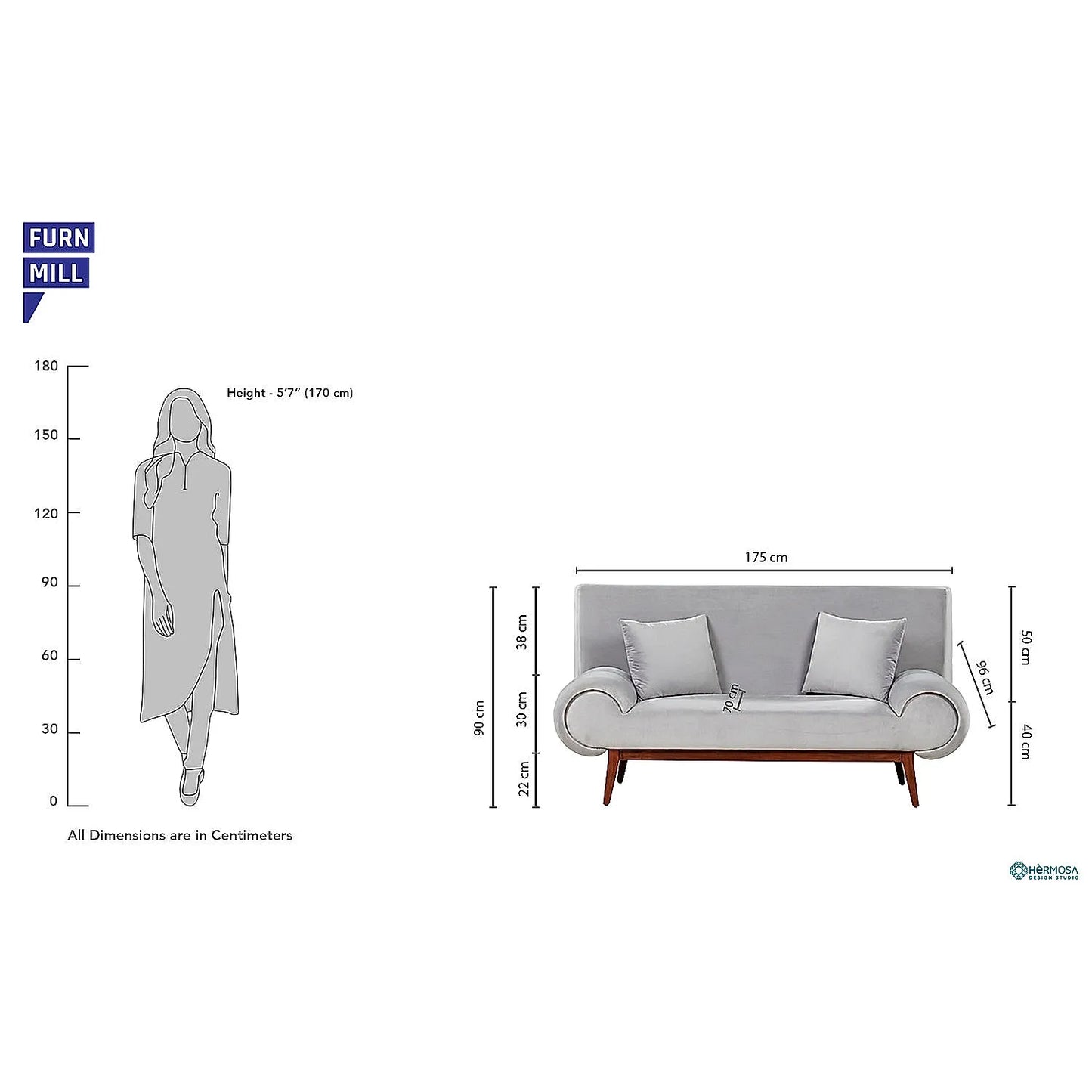 Kow Tow 2 Seater Wooden Sofa (Velvet, Grey)