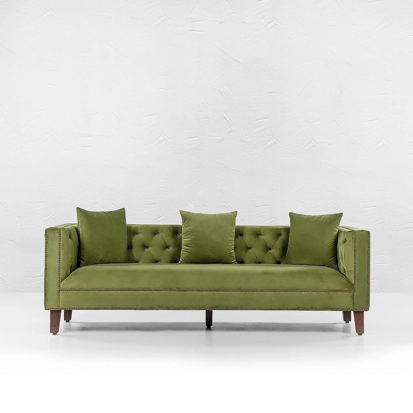Manchester 3 Seater Wooden Sofa (Velvet, Green)