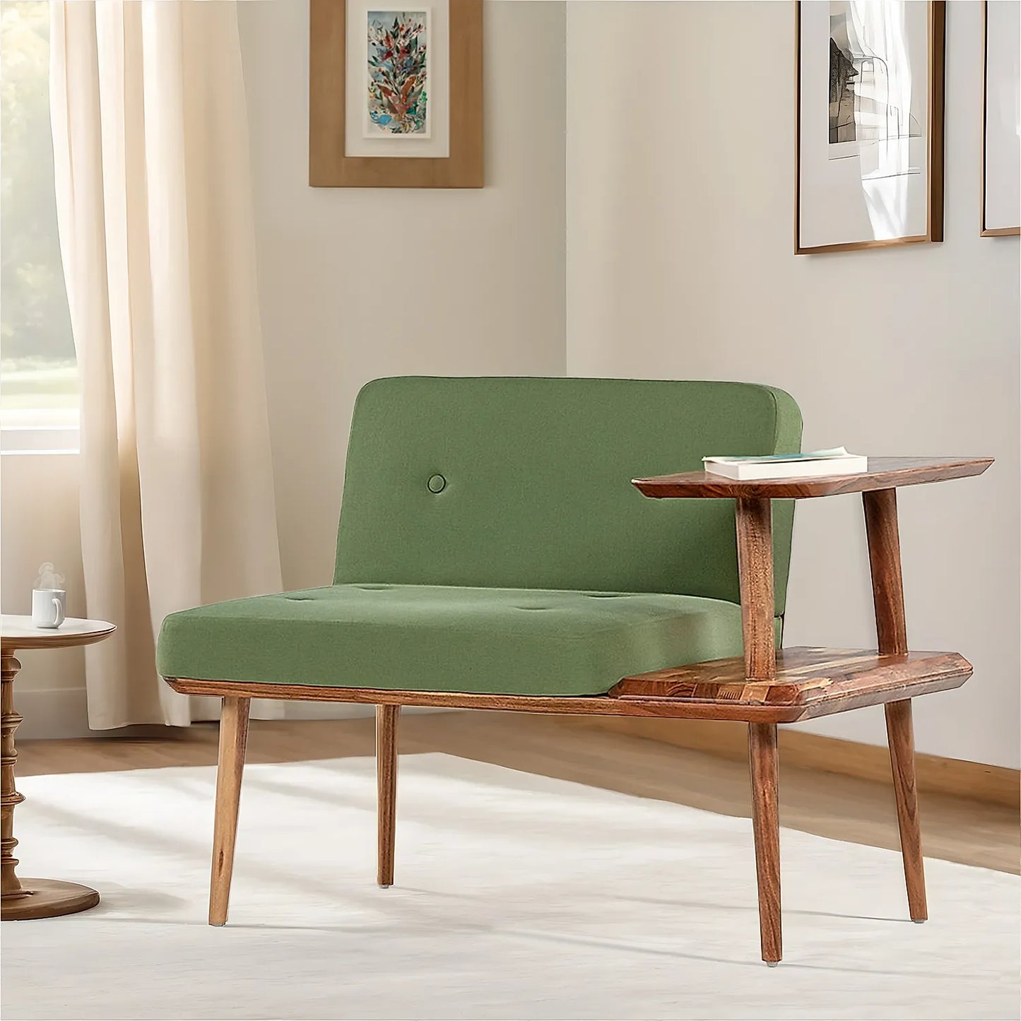 Domino Wooden Accent Chair (Linen, Green)
