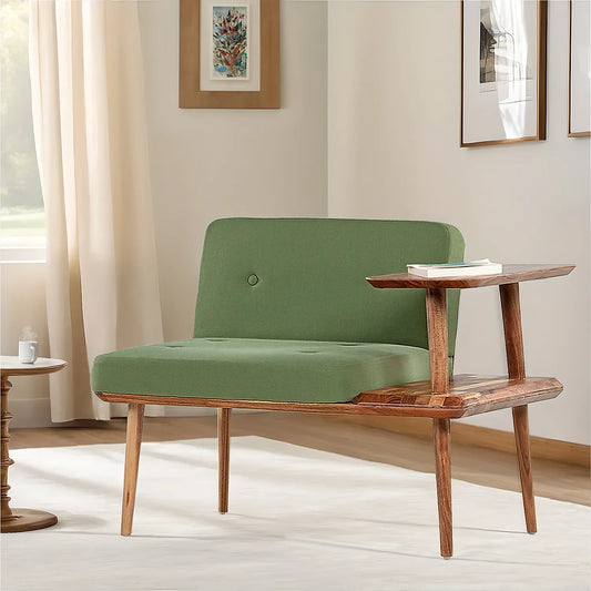 Domino Wooden Accent Chair (Linen, Green)
