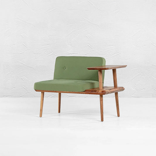 Domino Wooden Accent Chair (Linen, Green)