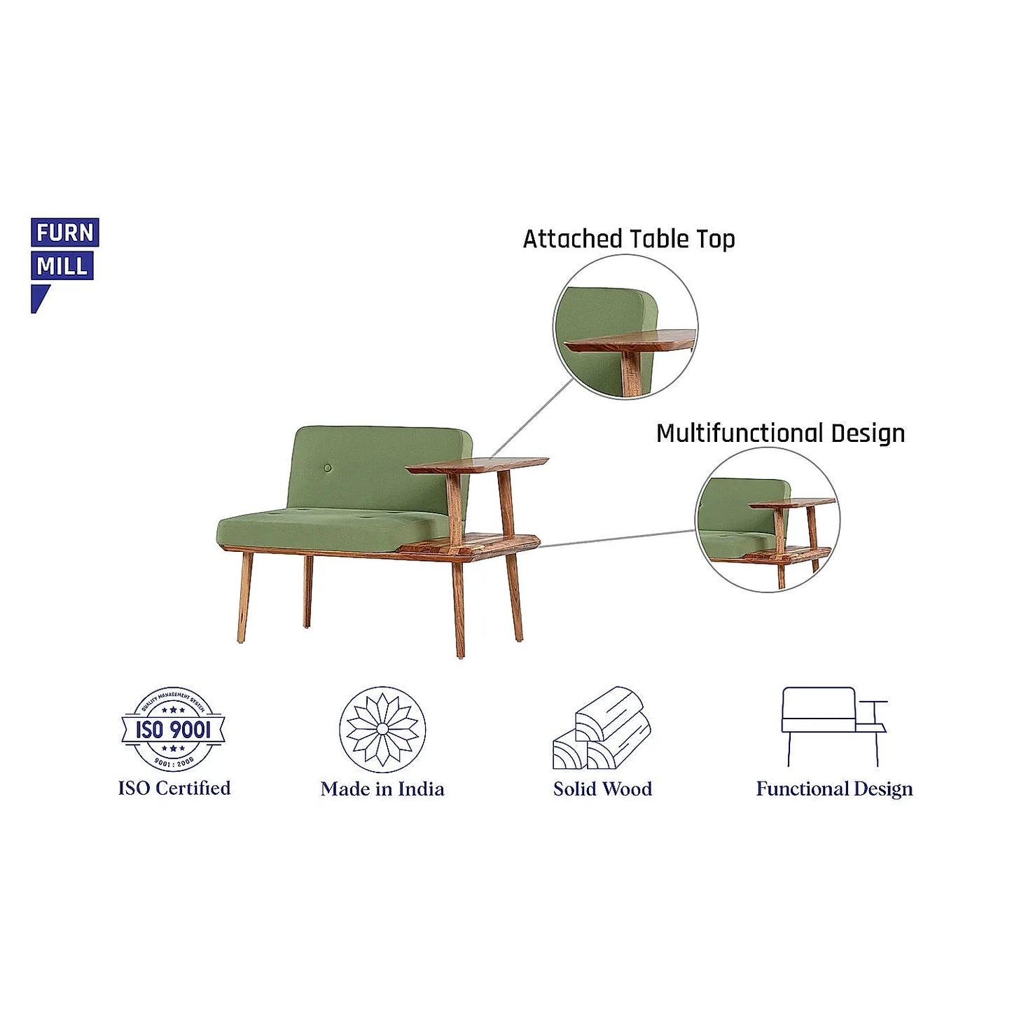 Domino Wooden Accent Chair (Linen, Green)