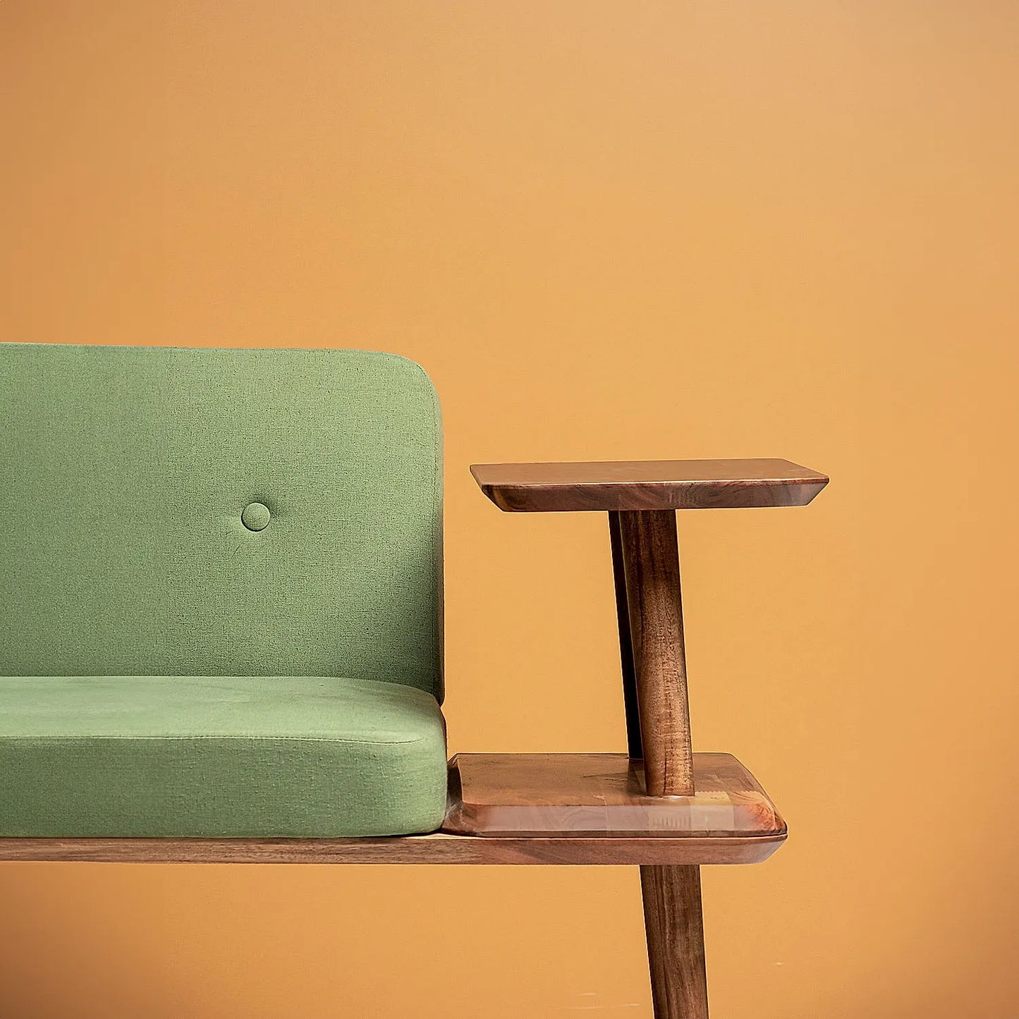 Domino Wooden Accent Chair (Linen, Green)