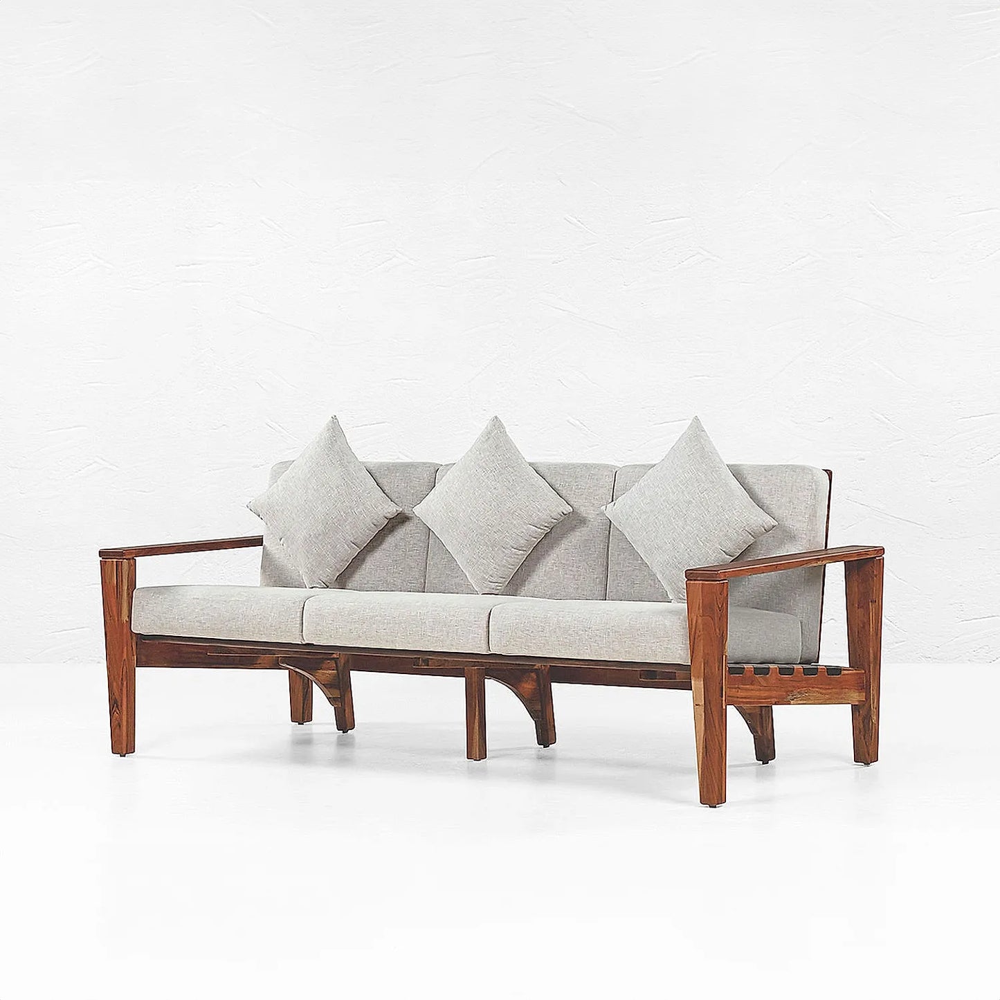 Adelia 3 Seater Wooden Sofa (Linen, Grey)