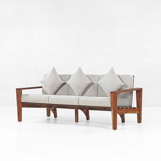Adelia 3 Seater Wooden Sofa (Linen, Grey)